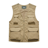 Men Utility Vest Work Zipper Tactical Work Vest Slim Pocket Jacket Thin Men's Business Shirt Multi-Pocket Outdoor Vest