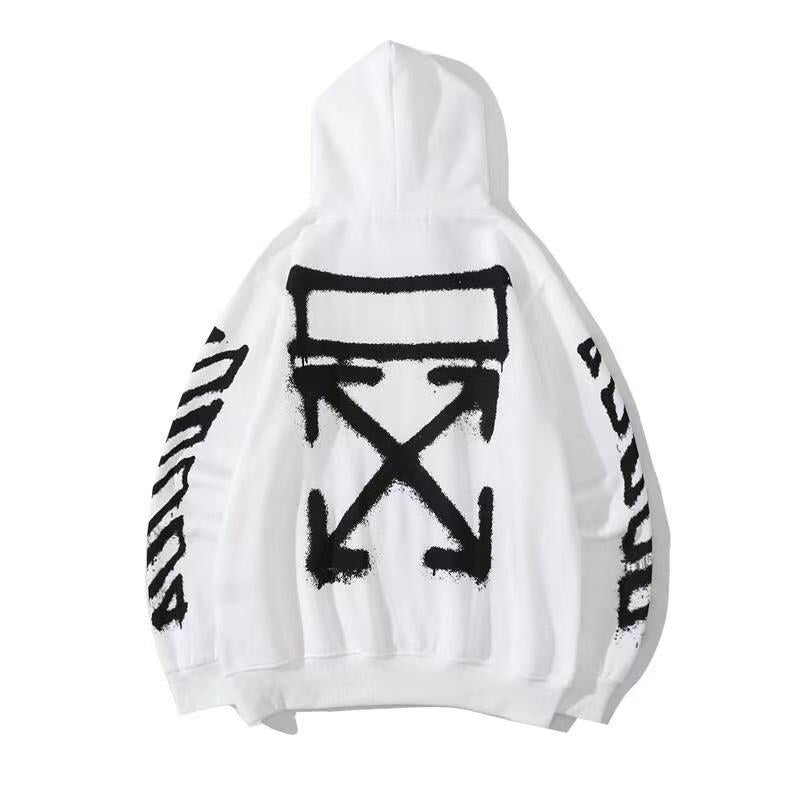 Autumn And Winter Inkjet Arrow Pattern Velvet Padded Hooded Sweatshirt Men And Women Same Style