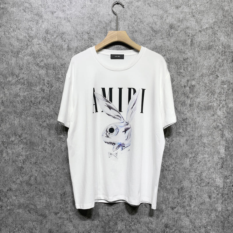 Amiri T Shirt Gray Rabbit Printed Casual Round Neck