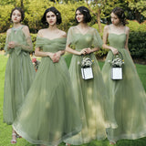 Green Fairycore Dress Bridesmaid Dress Long off-Shoulder Bridesmaid Group Evening Dress Graduation Host Party Dress Female