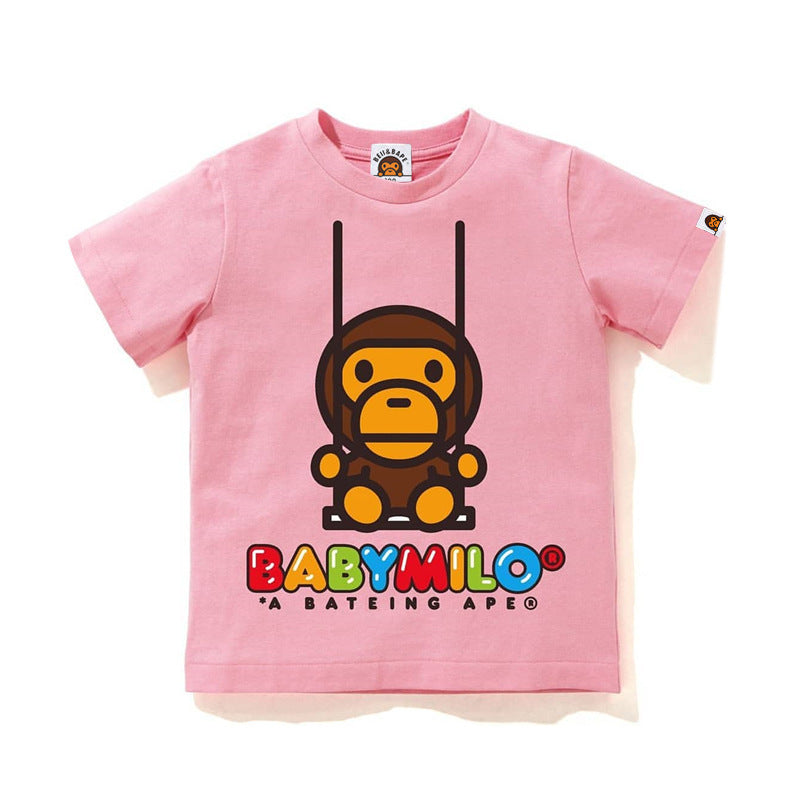 A Ape Print Baby Milo for Kids T Shirt Cartoon Anime Baby Boy Baby Girl Short Sleeve Tee