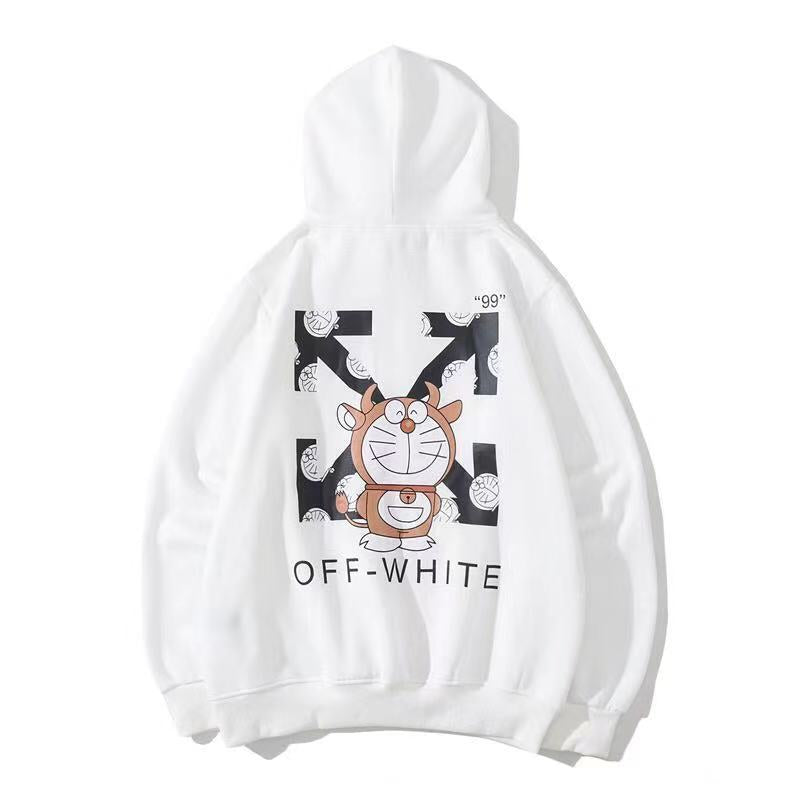 Autumn And Winter Joint Name Horn Doraemon Velvet Padded Hooded Sweatshirt Men And Women Same Style