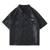 Men T Shirt Summer Casual Tops Gradient Color Short Sleeve Plaid Shirt Men's Elbow-Sleeved Top Shirt Street