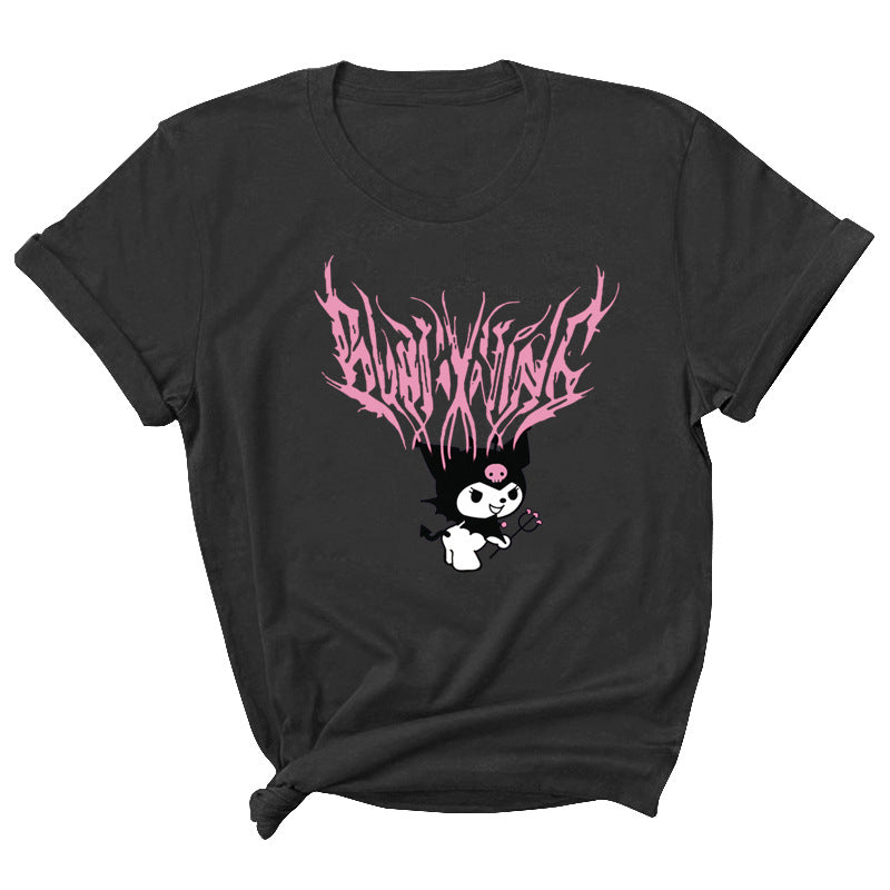 My Melody Hoodie Kuromi Cute Funny Cartoon Pattern Printed Short Sleeve round Neck T-shirt