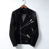 Studded Jackets Punk Motorcycle Jacket Leather Coat Men's Matte Suede Stand Collar Solid Color Leather Coat