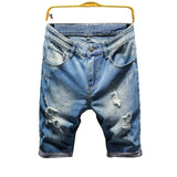 Men Jean Shorts Summer Denim Shorts Men's Loose Straight Stretch Casual Large Size Cropped Denim Shorts