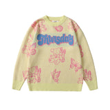 Men Fall Outfits Vintage Cartoon Letter Autumn Sweater Knitwear Coat