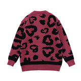 Men Fall Outfits Hip Hop Retro Leopard Print Round Neck Sweater Loose Sweater