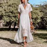 Bohemian Chic Wedding Dress V-neck Slim Dress Floral Midi Skirt