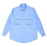 Men Shacket Long Sleeve Autumn Shirt Autumn Solid Color Three-Dimensional Pocket Shirt