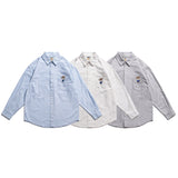 Men Shacket Long Sleeve Autumn Shirt Autumn Bear Embroidery Pocket Long Sleeve Top