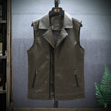 80's Leather Jacket Autumn and Winter Sleeveless PU Leather Zipper Vest Lapel Waistcoat Leather Waistcoat