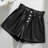 Leather Shorts Suit Shorts Women Autumn and Winter Loose High Waist A- line Elastic Waist Wide-Leg Bootcuts