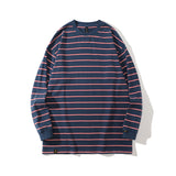 Men Fall Outfits Vintage Stripe Casual Loose Long Sleeve T-shirt Top
