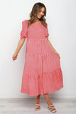 Red Peasant Dress Spring/Summer Puff Sleeve Plaid Polka Dot Stitching Loose Dress Long Dress