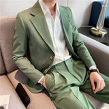 Men Suit Double Buckle Cropped Pants Two-Piece Set