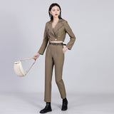Women Pant Suit Uniform Designs Formal Style Office Lady Bussiness Attire Spring High Waist Slimming Pants Two-Piece Set