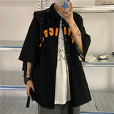 Harajuku Clothing Men's Casual Shirts One Shirt Trendy Summer Ins Harajuku Style American Letter Print Workwear Short Sleeve Shirt Cardigans for Men and Women Top Fashion