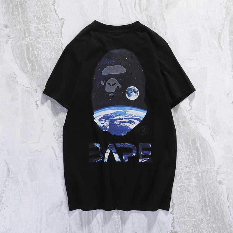 A Ape Print T Shirt Summer Loose Cartoon Printed Short Sleeve Leisure Pullover Collarless White Bottoming Shirt