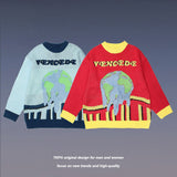 Men Fall Outfits Retro Cartoon Brocade Sweater Couple Pullover Sweater