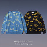 Men Fall Outfits Bear Printed Sweater Loose Couple Knitted Top