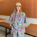 Harajuku Clothing for men Casual Shirts Printed Shirt Retro Loose Short Sleeve Top Print