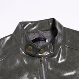 Urban Leather Jacket Men's Stand Collar Jacket Slim-Fit Zipper Short Coat Pocket Leather Jacket Men