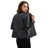 Hot Pink Motorcycle Jacket Women Casual Leather Clothing Stand-up Collar Jacket