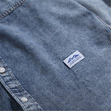 Men Shacket Long Sleeve Autumn Shirt Autumn Denim Shirt Campus IFashion Washed Distressed Vintage Shirt