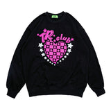 Mens Fall Outfits Love Puff Print Harajuku Style Hip Hop Crew Neck Pullover Sweatshirt Men and Women Couple