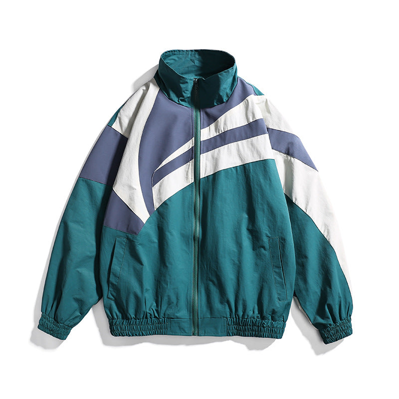 Spring plus Size Retro Sports Creative Coat Stitching Contrast Color Stand-up Collar Sports Jacket Men's Jacket Trendy Men Jacket