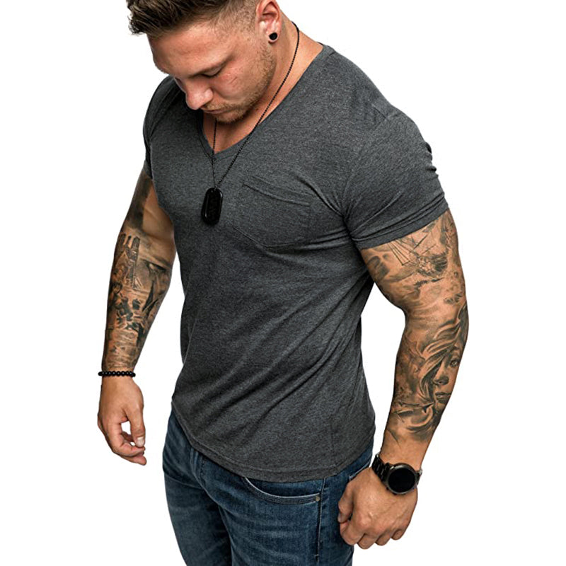 Men T-shirt Casual plus Size Top Summer Men's Casual Slim-Fit Short Sleeve T-shirt