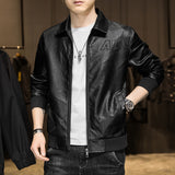 Two Tone Leather Jacket Autumn and Winter Leather Coat Men's Motorcycle Lapel Flight Suit Leather Jacket Color Matching Casual Jacket