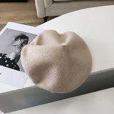 Beret Hat Pure Color Wool Women's Autumn and Winter Painter Cap Retro