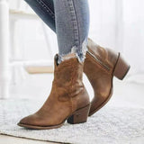 Coachella Festival Boots Ankle Boots Pointed Toe European and American Style Side Zipper Chunky Heel Short plus Size