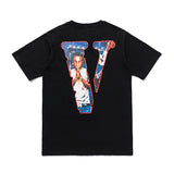 Vlone Summer Short Sleeve Tshirt Hip Hop Character Male and Female Couples Wear OS Half Sleeve