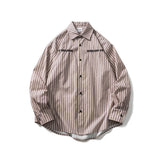 Men Shacket Long Sleeve Autumn Shirt Autumn Loose Fashion Polo Collar Cardigan Casual Striped Shirt for Men