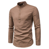 Men Spring Shirts Casual Women Tops Fall Men's Linen Shirt Casual Small Stand Collar Cotton Linen Long Sleeve Blouse Solid Color Shirt