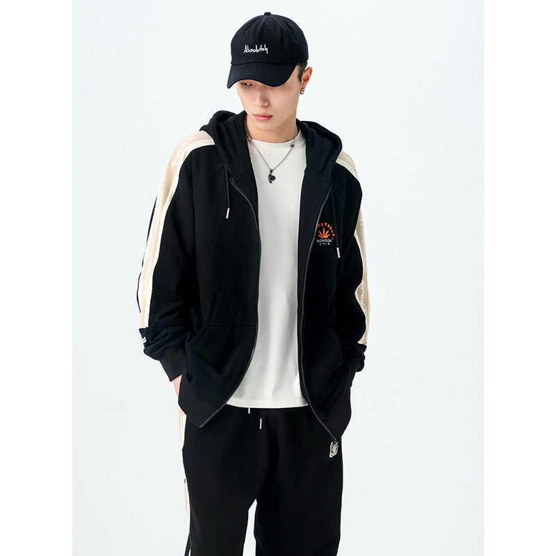 Men's Spring Hooded Jacket Large Size Sports Retro Men's Loose Couple Workwear Jacket Stitching Men's Jacket Men Jacket