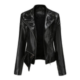 Studded Jackets Leather Clothing with Stand Collar Women's Solid Color Jacket Women's Spring and Autumn Coat Women's Clothing