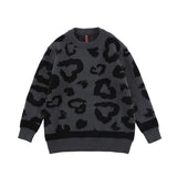 Men Fall Outfits Hip Hop Retro Leopard Print Round Neck Sweater Loose Sweater