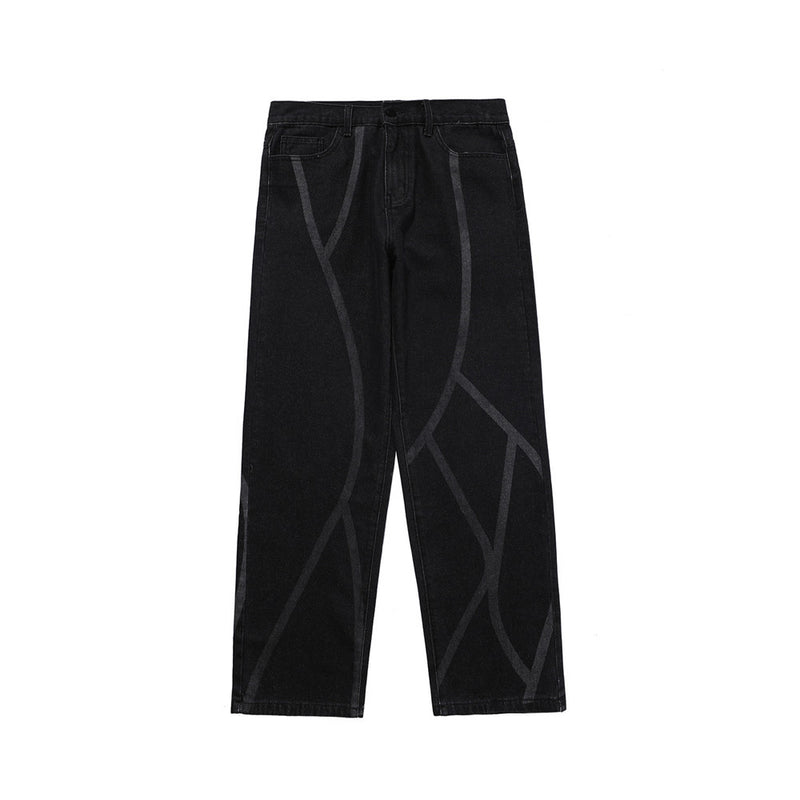 Printed Jeans Men's plus Size Retro Sports Trousers Baggy Straight Trousers Casual Trousers Men Jeans