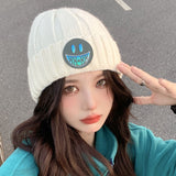 Women Beanies Autumn and Winter Smiling Face Woolen Cap Female Couple Knitted Cold Cap