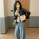Two Tone Leather Jacket Biker's Leather Jacket Autumn Women Top