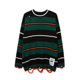 Mens Fall Outfits Loose Hole Round Neck Couple Striped Sweater