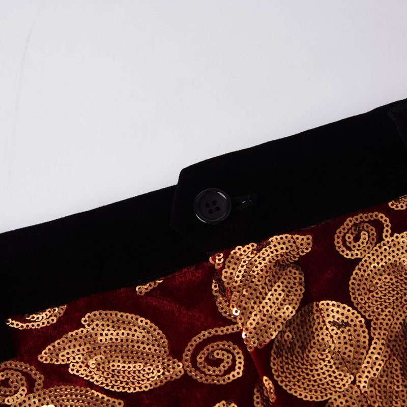 Mens Prom Suits Burgundy Velvet Sequins