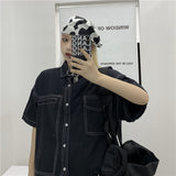 Harajuku Clothing Men's Casual Shirts Summer Workwear Short Sleeve Shirt for Men and Women Loose Casual Top