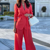 Women Pant Suit Uniform Designs Formal Style Office Lady Bussiness Attire Fall Fashion Casual Long Sleeve Suit Wide Leg Pants Suit Two-Piece Suit