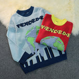 Men Fall Outfits Retro Cartoon Brocade Sweater Couple Pullover Sweater