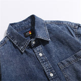 Men Shacket Long Sleeve Autumn Shirt Autumn Fashion Personalized Snowflake Washed Patch Pocket Denim Shirt